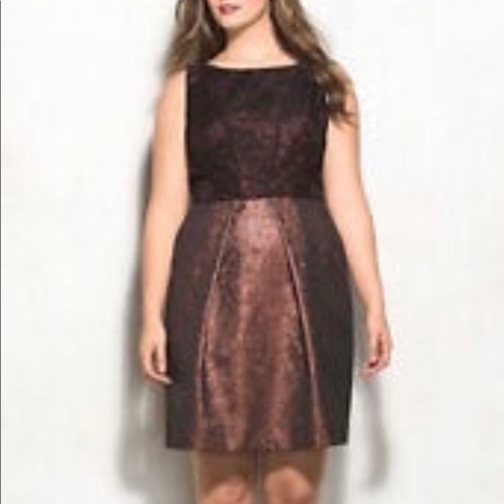Lovely Adrianna Papell Black Bronze Lace Dress 18W